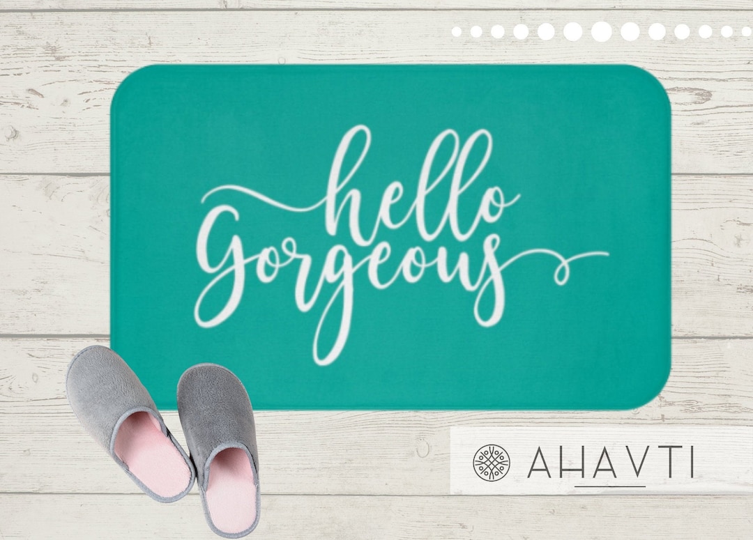 Hello Bath Mat Bath Rug Bathroom Decor Bath Decor Turquoise Etsy