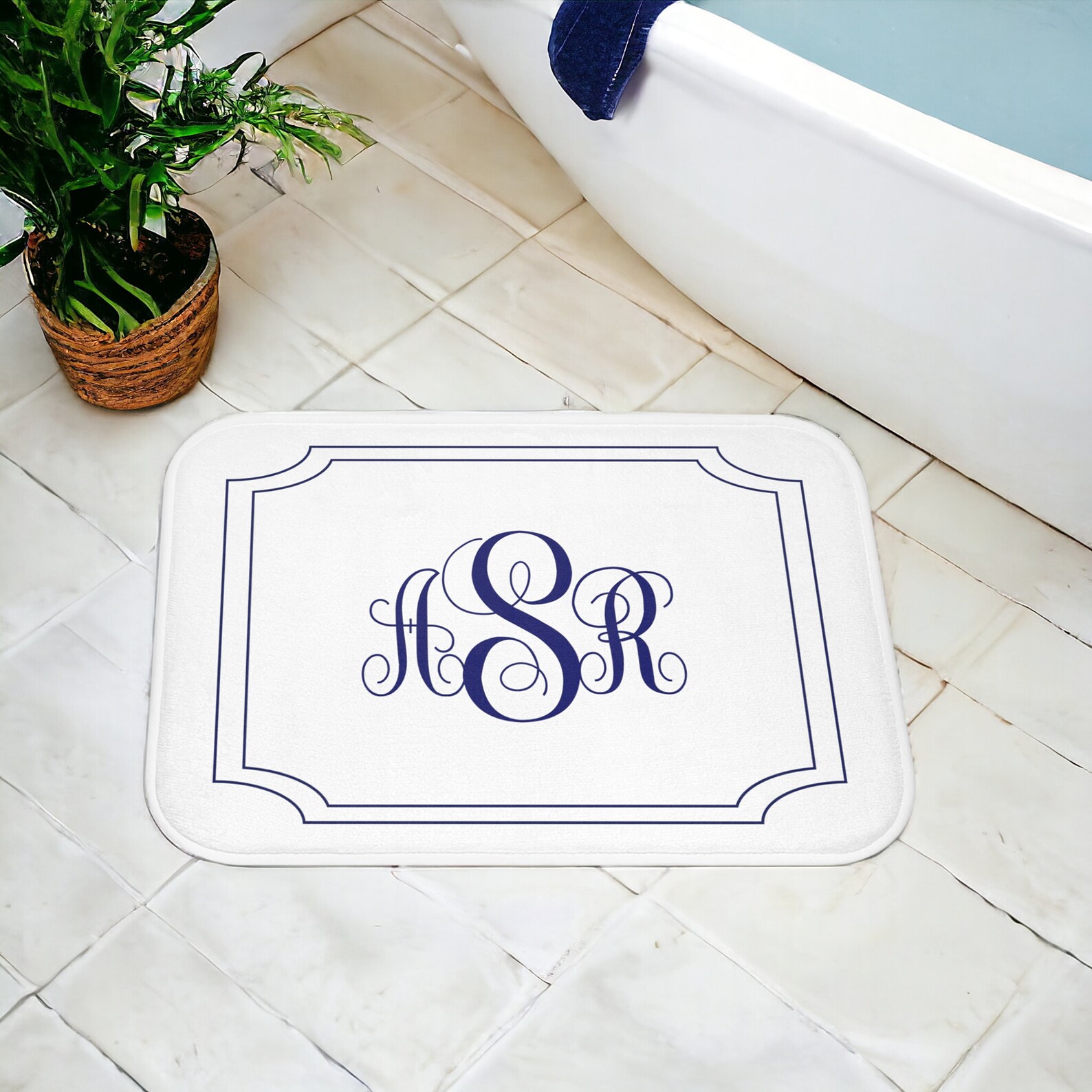 Monogrammed Bath Mat: Navy Blue Elegant Memory Foam Shower Rug - Etsy