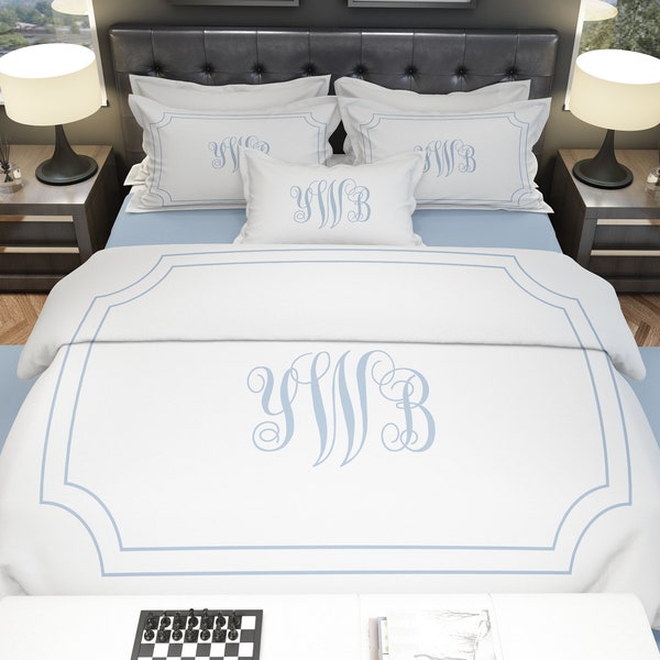 Custom Monogram Bed Set | Monogrammed Duvet Cover and Pillow Cases  | Personalized Bedding With  Initials  |  Bedroom Makeover