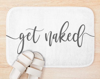 Get Naked Bath Mat | White & Gray | Funny Bath Mat | Bathroom Décor | Modern Bathroom Accessories | Fun Bath Mat | Unique Bath Mat