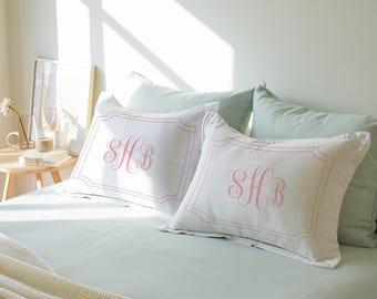 Monogrammed Pillow Sham Personalized Bedding Your Initials Bed Pillows Bedroom Decor Initial Custom Pillow Minimal Design Pillow Etsy