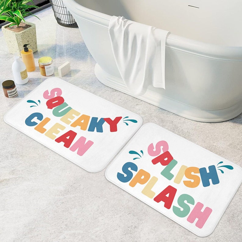 Splish Splash Bath Mat Squeaky Clean Bath Mat Bathroom Decor Cute Kids Bath Rugs Bathroom Accessories For Children