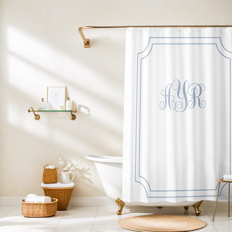 Custom Monogrammed Bathroom Set: Personalized Shower Curtain, Bath Mat ...