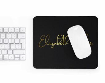Elegant Mousepad, custom name mouse pad, personalized mouse pad, golden text over black background