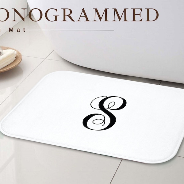 Tapis de bain à monogramme | Tapis de bain élégant avec votre propre monogramme | Accessoires de salle de bain personnalisés | Tapis de bain simple | Tapis de bain Initial