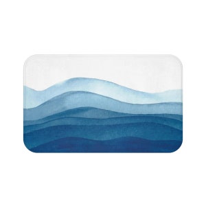 Bath Mat Ocean Waves Bath Mat Bathroom Decor Blue and - Etsy