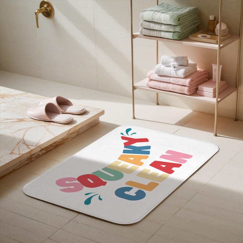 Splish Splash Bath Mat Squeaky Clean Bath Mat Bathroom Decor Cute Kids Bath Rugs Bathroom Accessories For Children