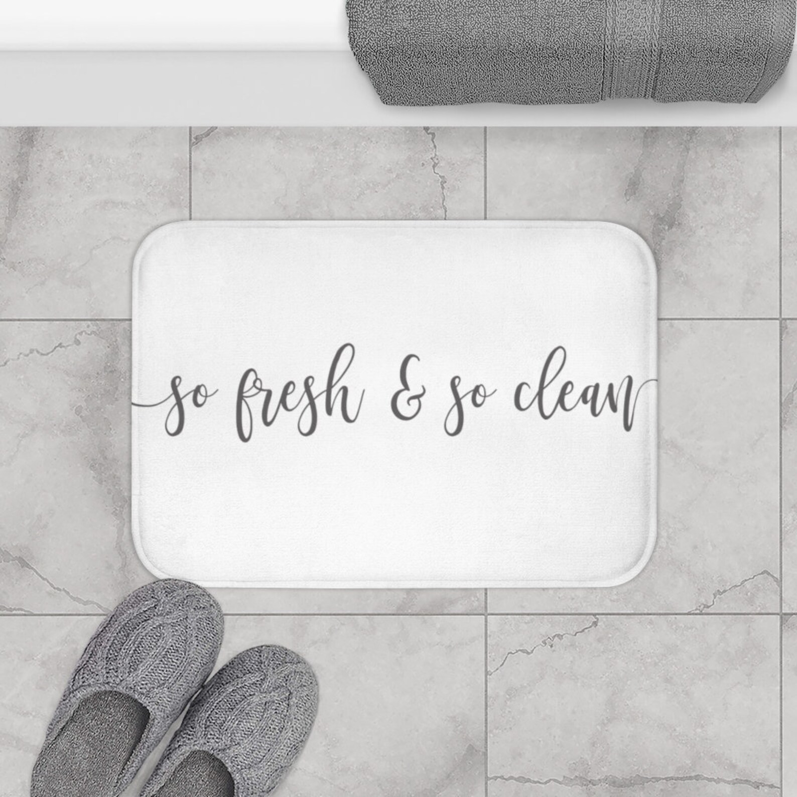 So Fresh and so Clean Bath Mat White Bath Mat Gray Text Etsy