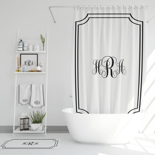 Custom Monogram Shower Curtain Custom Monogram Bath Mat Etsy