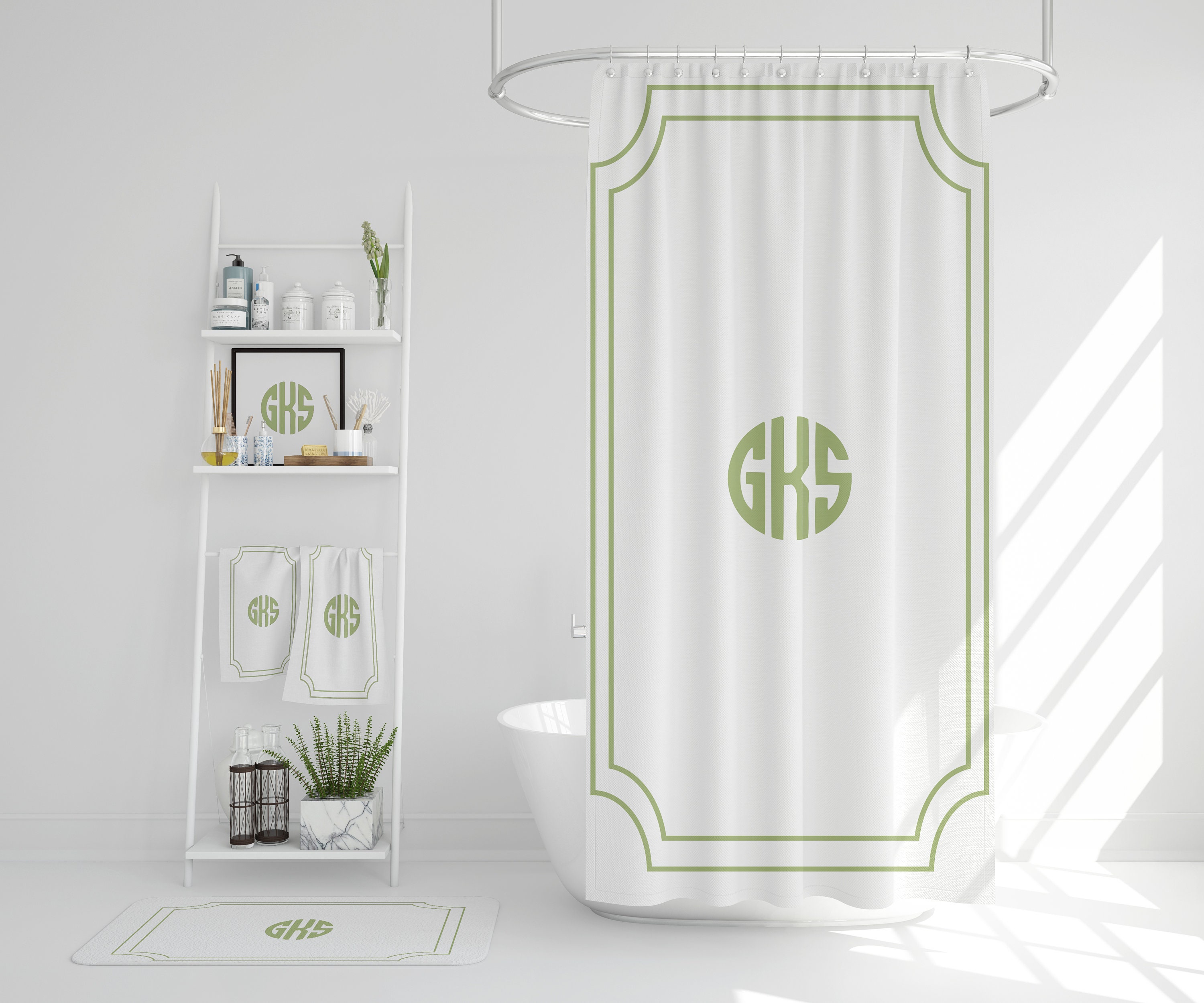 Custom Monogrammed Bathroom Set: Personalized Shower Curtain, Bath Mat ...
