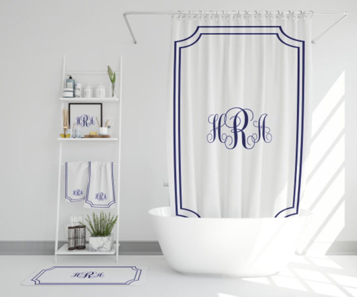 Custom Monogrammed Bathroom Set: Personalized Shower Curtain & Bath Mat ...