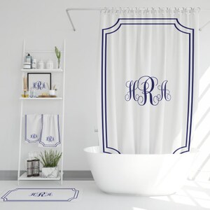 Custom Monogrammed Bathroom Set: Personalized Shower Curtain & Bath Mat ...