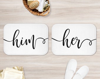 Him and Her Matching Bath Mats | Black and White Matching Bath Mats for Couples | Mr. and Mrs. Bath Mats | His and Hers