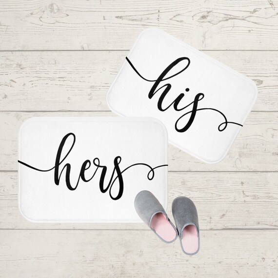 His and Hers Matching Bath Mats Black and White Matching Etsy