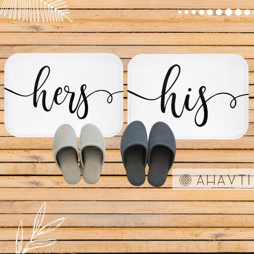 His and Hers Matching Bath Mats Gray Matching Bath Mats for Etsy