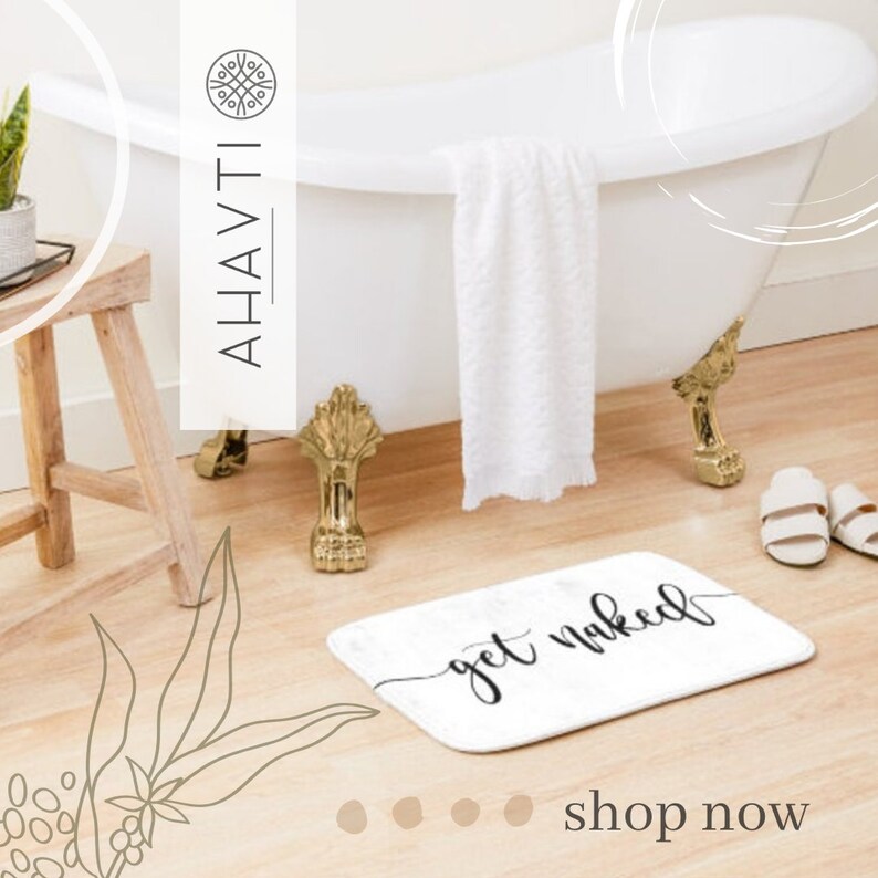 Get Naked Bath Mat Black & White Funny Bath Mat Bathroom Etsy