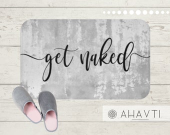 Get Naked Bath Mat | Gray Industrial Look | Funny Bath Mat | Bathroom Décor | Modern Bathroom Accessories | Fun Bath Mat | Unique Bath Mat