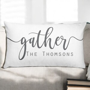 Gather Personalized Lumbar Pillow | Family Name Included | Decorative Rectangular Pillow | Gift Idea | Decorative Home Decor