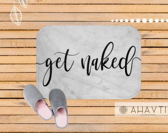 Get Naked Bath Mat | Gray Marble | Funny Bath Mat | Bathroom Décor | Modern Bathroom Accessories | Fun Bath Mat | Unique Bath Mat