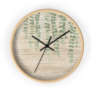 Eucalyptus Leaves Round Wooden Wall Clock | Leaves and Branches Quiet Wall Clock