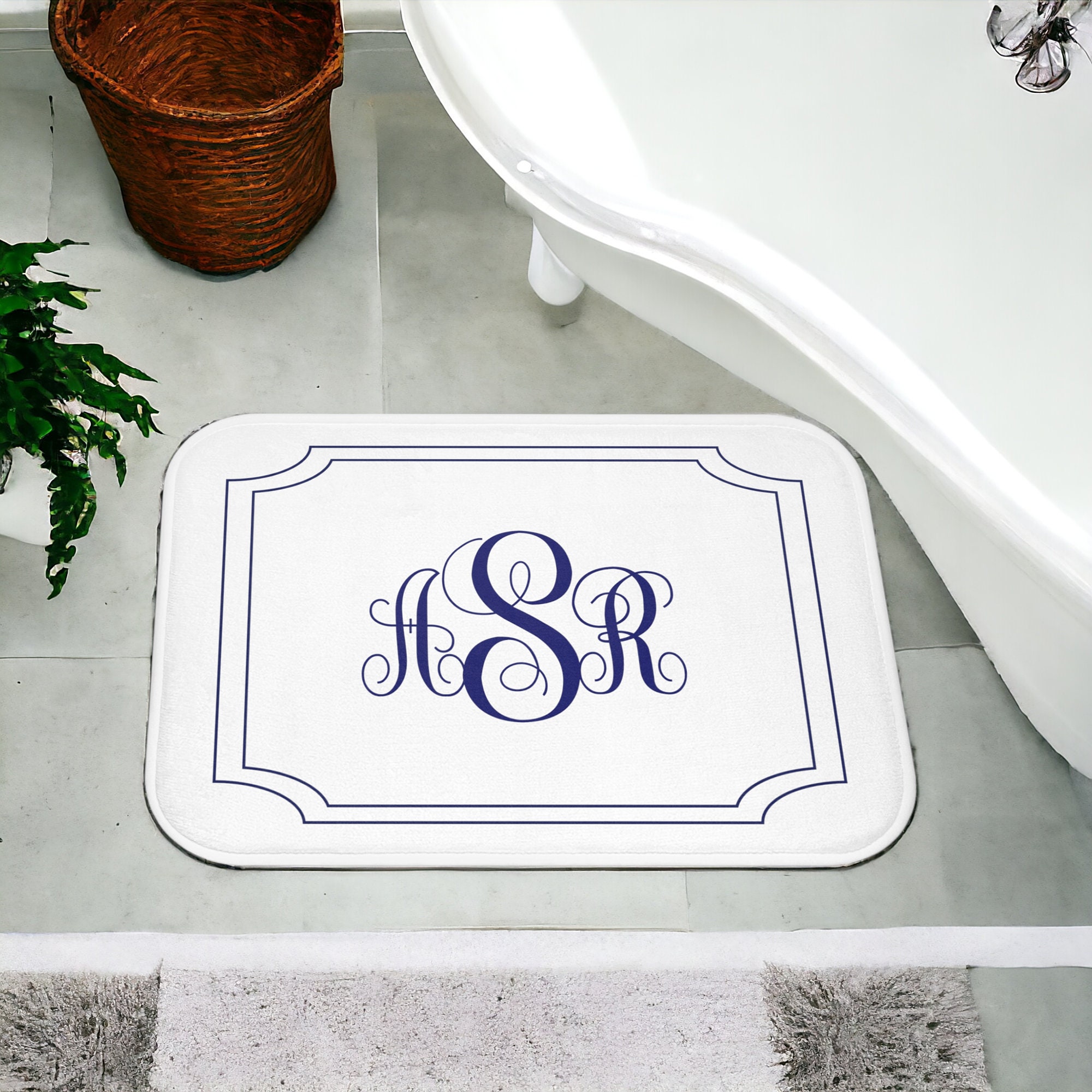 Monogrammed Bath Mat: Navy Blue Elegant Memory Foam Shower Rug - Etsy
