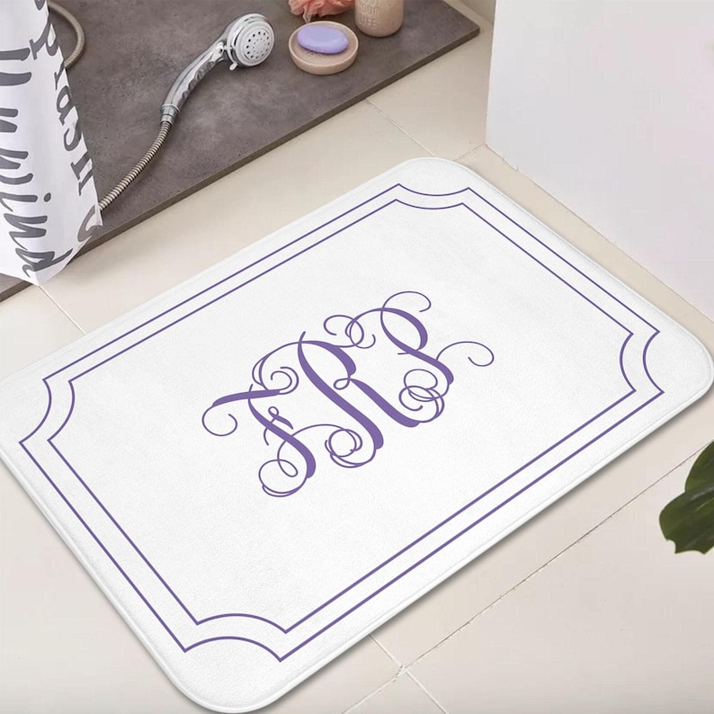 Lavender Monogrammed Bath Mat | Custom Monogram Shower Decor | Initials ...