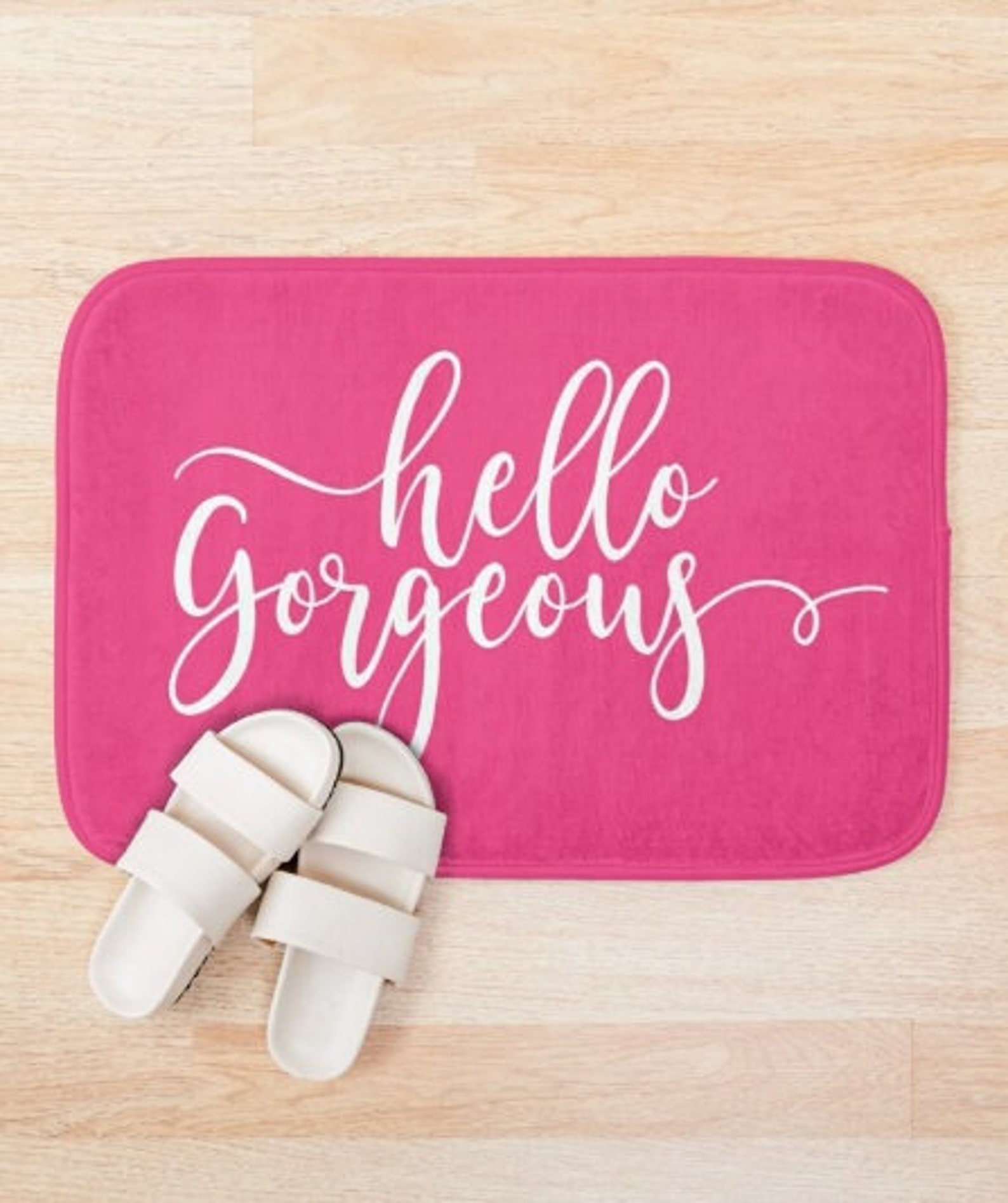 Hello Bath Mat Cute Bath Rug Bright Pink Etsy