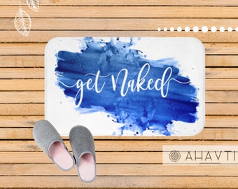 Get Naked Bath Mat (fr) Aquarelle bleue Funny Bath Mat - France Décor de salle de bains (en anglais) Accessoires de salle de bains modernes (fr) Fun Bath Mat - France Tapis de bain unique