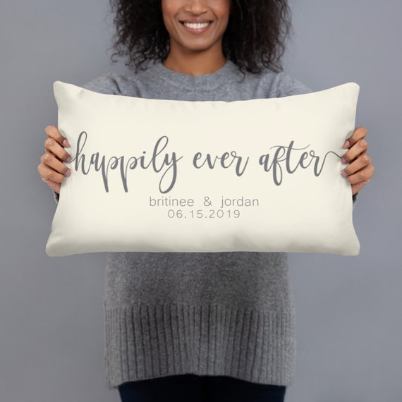 Personalized Happily Ever After Pillow Custom Name or Family Name  Customizable Wedding Gift or Engagement Gift Customized Gift Idea