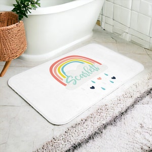 Personalized Rainbow Bath Mat Cute Kids Bathroom Decor Girl's Shower Decor Custom Name Bath Mat ...