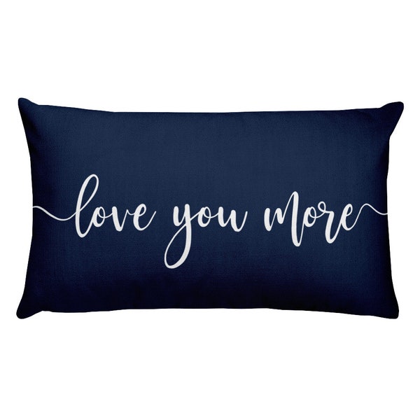 Love You More Navy Blue Accent Pillow | Decorative Lumbar Pillow | Calligraphy Art Pillow | Anniversary Pillow Gift