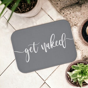 Get Naked Bath Mat Gray & White Funny Bath Mat Bathroom Décor Modern Bathroom Accessories Fun Bath Mat Unique Bath Mat