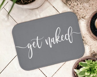 Get Naked Bath Mat | Gray & White | Funny Bath Mat | Bathroom Décor | Modern Bathroom Accessories | Fun Bath Mat | Unique Bath Mat