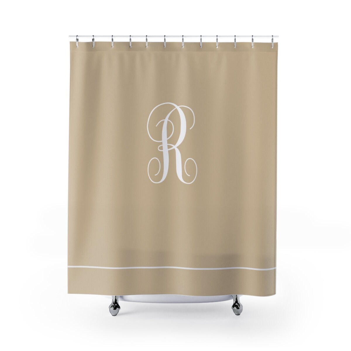 Elegant Beige Monogrammed Shower Curtain Choose Your Own Monogram