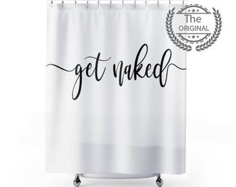 Get Naked Black and White Shower Curtain | Minimalist Shower Decor | AHAVTI - Unique Bathroom Decor