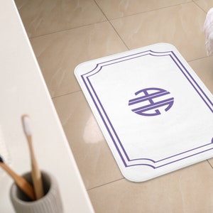 Custom Monogrammed Bath Mat Personalized Bathroom Decor Bathroom Makeover Personalized Restroom Decor Customizable Home Gifts image 3