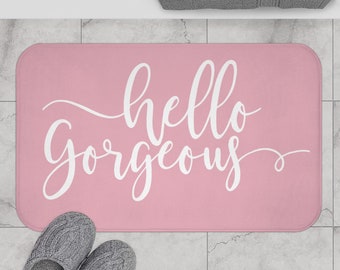 Hello Gorgeous Pink Bath Mat | Cute Bathroom Décor | Funny Bathroom Accessories