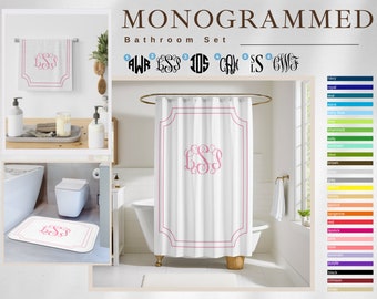 Custom Monogram Bathroom Set | Monogrammed Shower Curtain | Personalized Bath With Initials  | Custom Shower Set | Bathroom Makeover