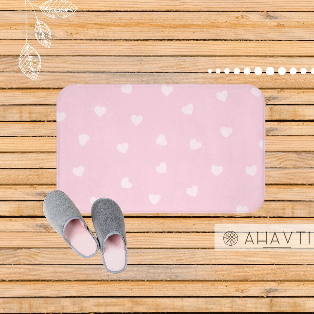 Pink and White Bath Mat Pink and White Hearts Cute Bath Mat Bathroom