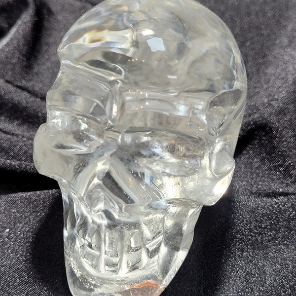 Clear Quartz Skull  Lemurian with rainbow, Rare find Hand Carved Skull from Brazil, Traveller Skull for Home Décor and Collectors,