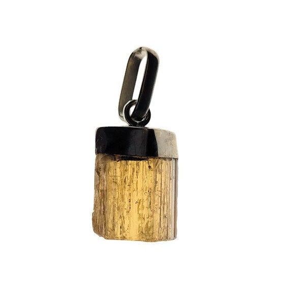 Rough Yellow Imperial Topaz Pendant: Natural Gemstone, Sterling Silver