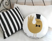 Redondo blanco algodón cojín original deco niño inspirado escandinavo exótico efecto de oro pájaro divertido