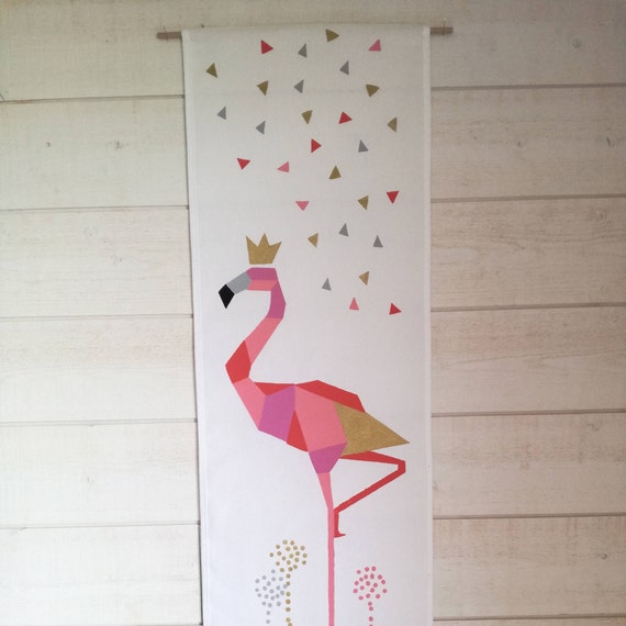 Decoration Wall Hanging Poster Fabric Flamingo Etsy