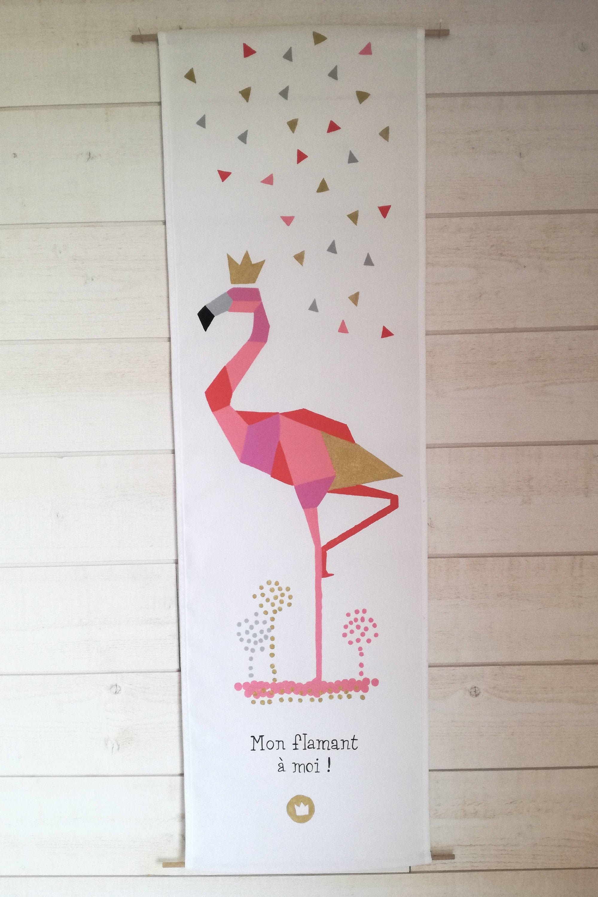 Kakemono en Toile Coton Décoration Murale Pour Enfant Illustration Flamant Rose