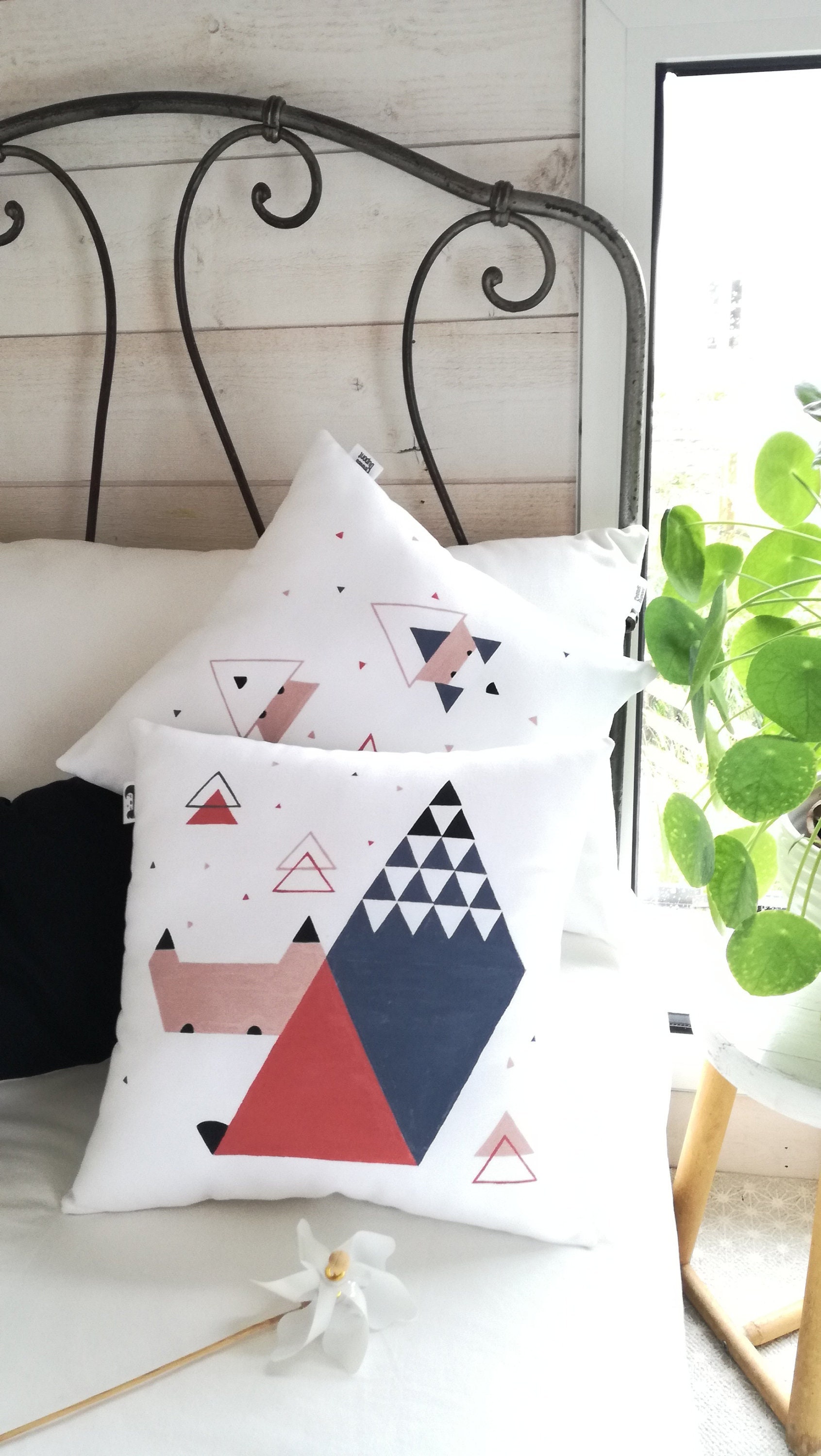 Coussin Renard Décoration Chambre Enfant Style Origami Couleurs Douces