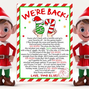 67歳エルフのお礼状、6歳7歳のエルフの到着の手紙、6歳7歳のトレンドミーム、6～7歳のエルフの歓迎の手紙、クリスマス用の印刷可能なエルフのメモのアイデア CR25R