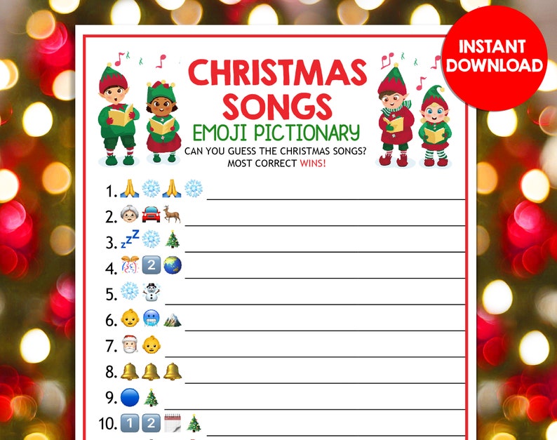 Christmas Songs Emoji Pictionary Games Holiday Party (Download Now) - Etsy
