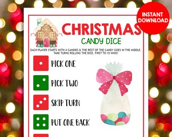 Juegos de dados de dulces navideños Diversión Fiesta navideña Víspera Familia Niños Adultos Escuela Aula Actividad Plantilla digital imprimible DESCARGA INSTANTÁNEA