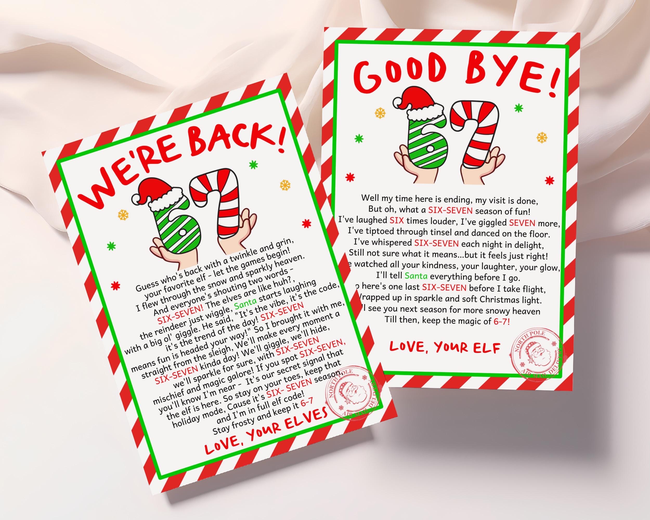 67 Elf Letter Bundle, 6 7 We're Back, Goodbye Elf Letter Set, Six Seven ...