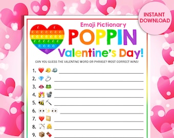 Valentines Day Emoji Pictionary Game Poppin Fun Party Pop It Fidget Kids Activity Adult Puzzle School Classroom Printable INSTANT DOWNLOAD